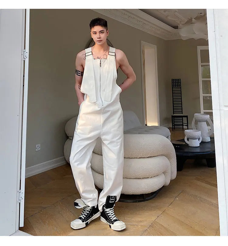 Trendy Men's Shoulder Strap Jumpsuit Pants Washed Loose Fitting Workwear Pants Multi Pocket Streetwear Cargo Suspenders Pants Street King Limited