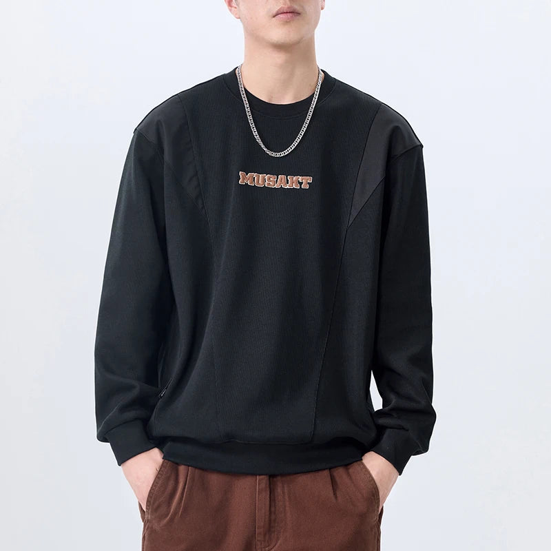 Men Handsome Splice Embroidery Fashion Loose Casual Pullover Sweatshirt Spring Autumn Plus Size Hoodies for Man Clothing Street King Limited