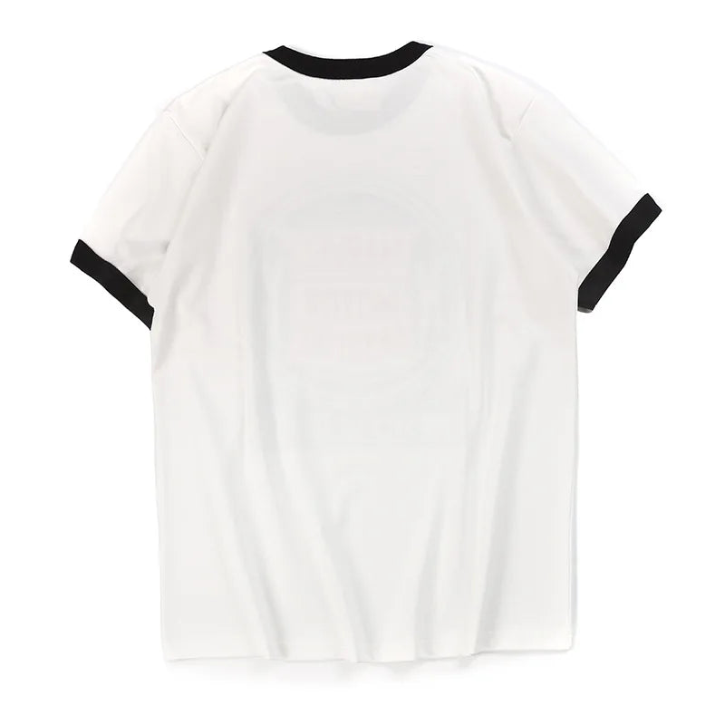 Summer Men'S Short Sleeved New Cotton Letter Printing Locomotive Element Thread Color Matching Round Neck Casual T-Shirt Street King Limited