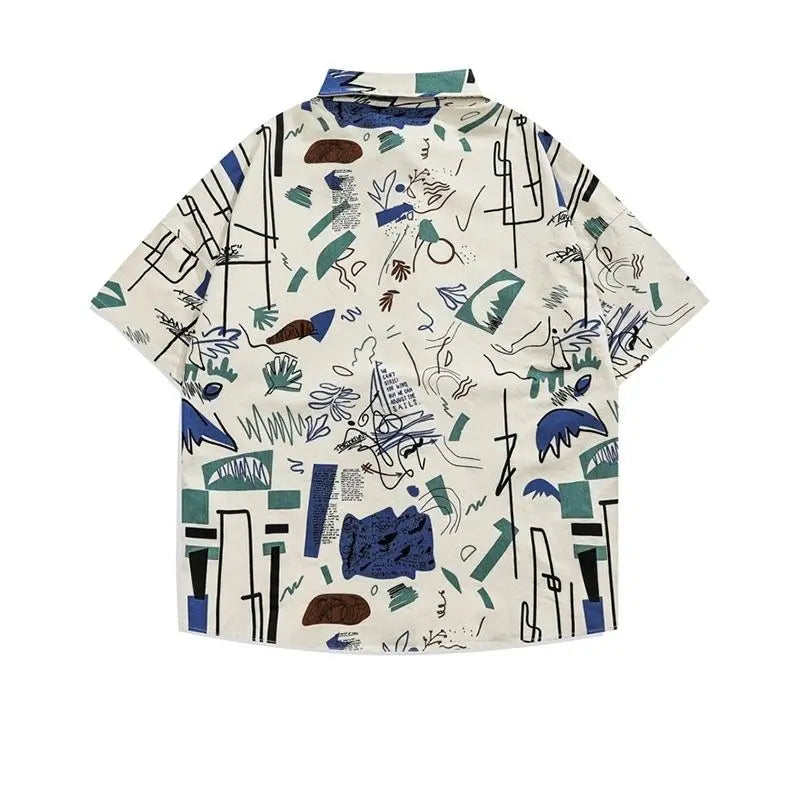 Summer Korean Trendy Brand Creative Printed Beach Short-sleeved Shirt Men's Japanese Street Y2K Personalized Couple Flower Shirt Street King Limited