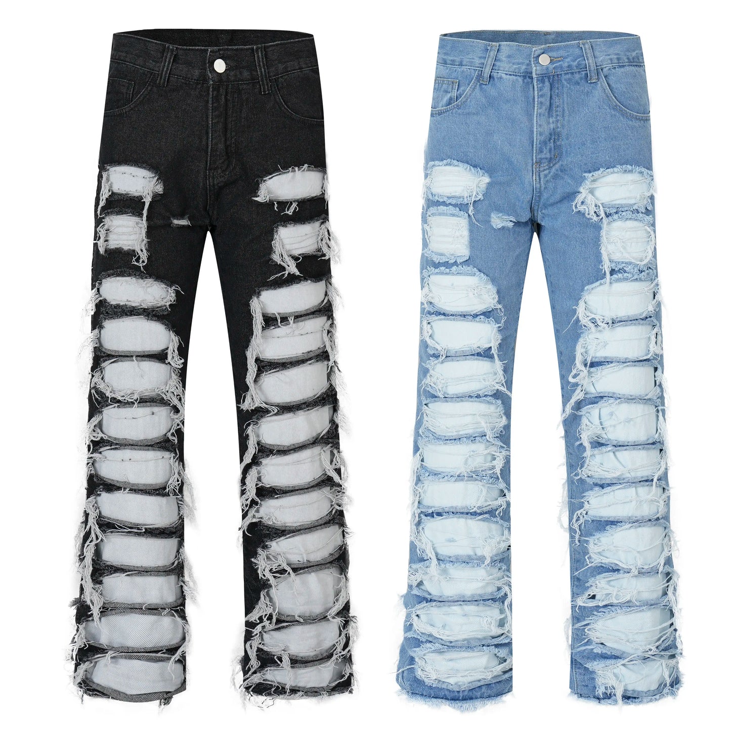 fashion destroyed ripped tassel holes denim jean pants mens casual loose straight baggy y2k jeans hip hop streetwear joggers unique joggers style 4480