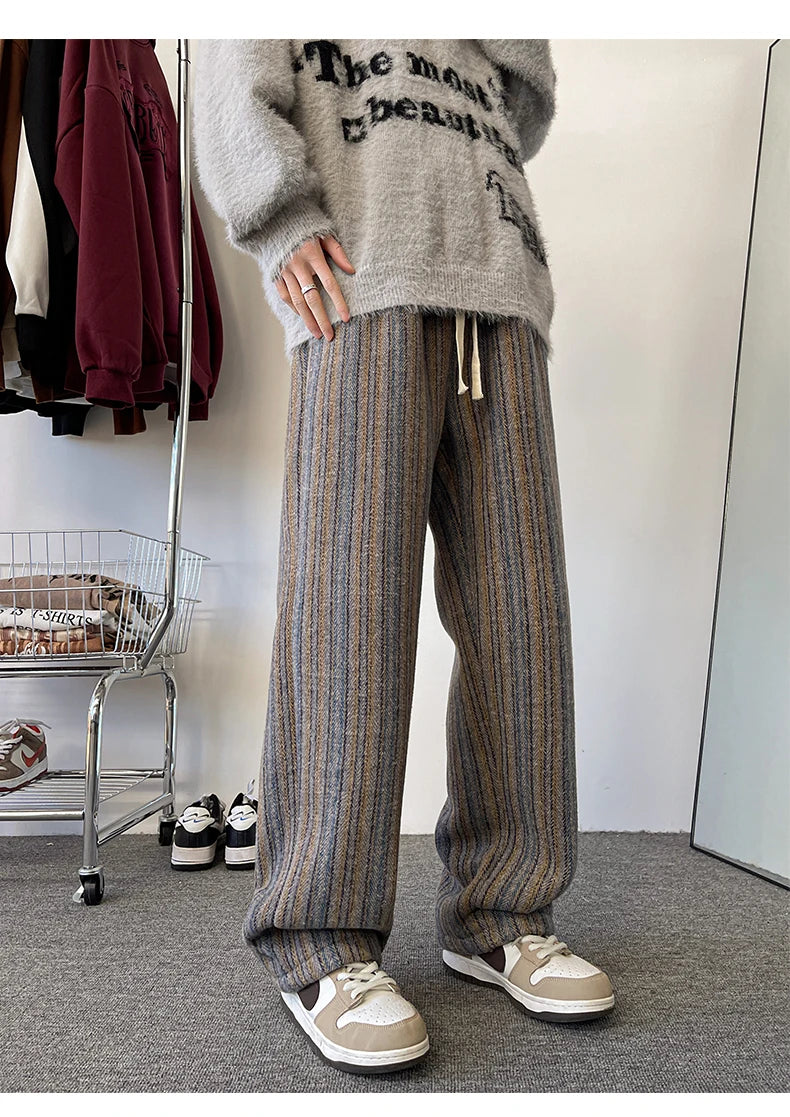 high quality stripe plaid mens trousers baggy straight fashion classic padded autumn winter casual pants male plus size m 8xl unique default style 1154