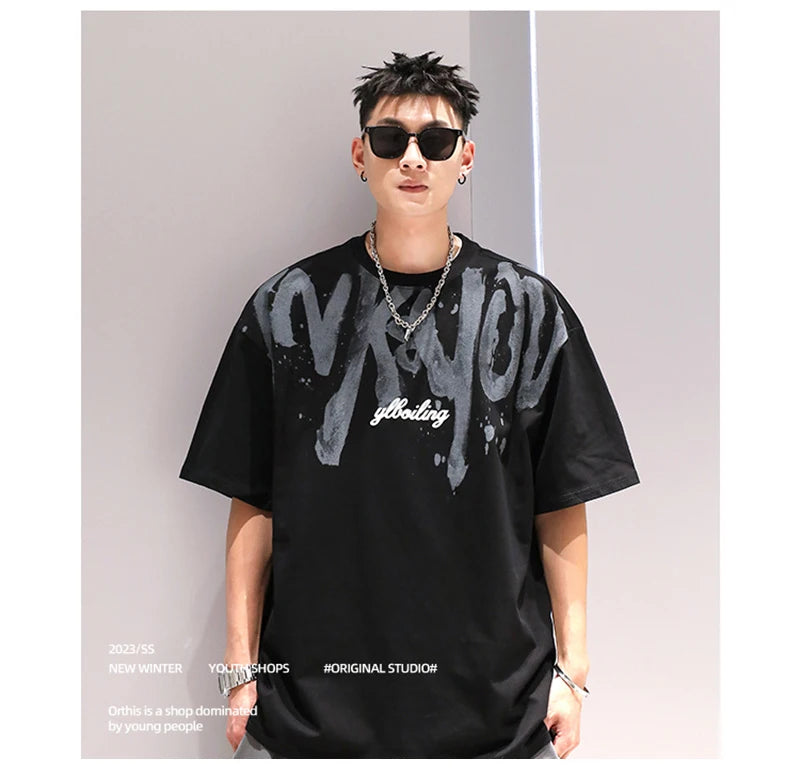 2024 New American Letter Print T-shirt Men's Summer Short Sleeve Cotton Oversize Tee Shirts Hip Hop Fashion Y2K Breathable Tops Street King Limited