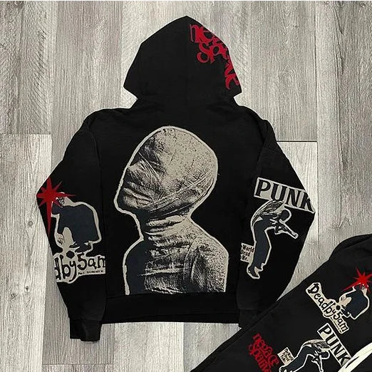 y2k vintage mummy graphic digital drawstring casual sports pants women street autumn winter set print hooded men sweatshirts minimalist street pants