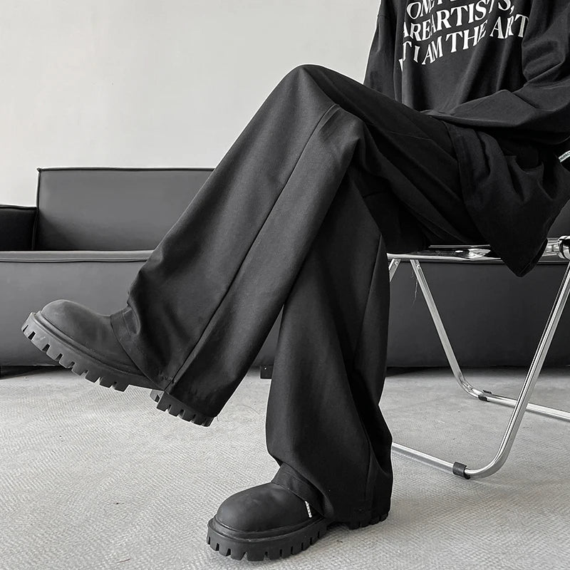 blue gray black elastic waist suit pants men fashion society pants korean loose straight casual pants mens office trousers clean everyday pants