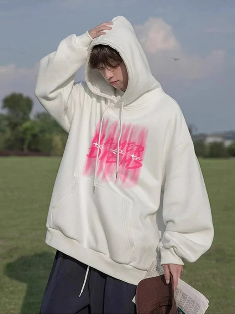 2024 New Graffiti Letter Print Hooded Fleece Sweatshirt For Men Loose Fit Hip Hop Fashion Pullover Hoodies Y2K Streetwear Hoodie Street King Limited