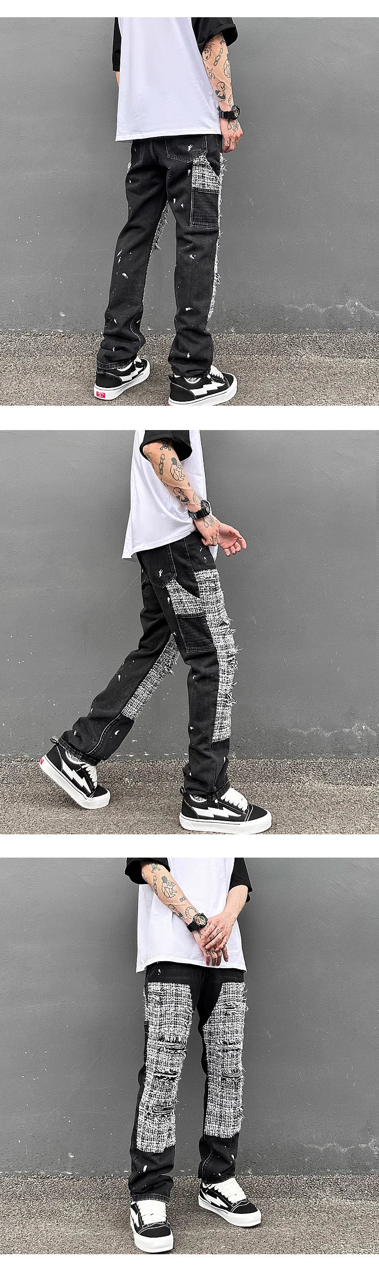ripped holes patchwork denim jeans mens high street zipper straight jeans hip hop streetwear casual loose joggers jeans pants unique joggers style 1619