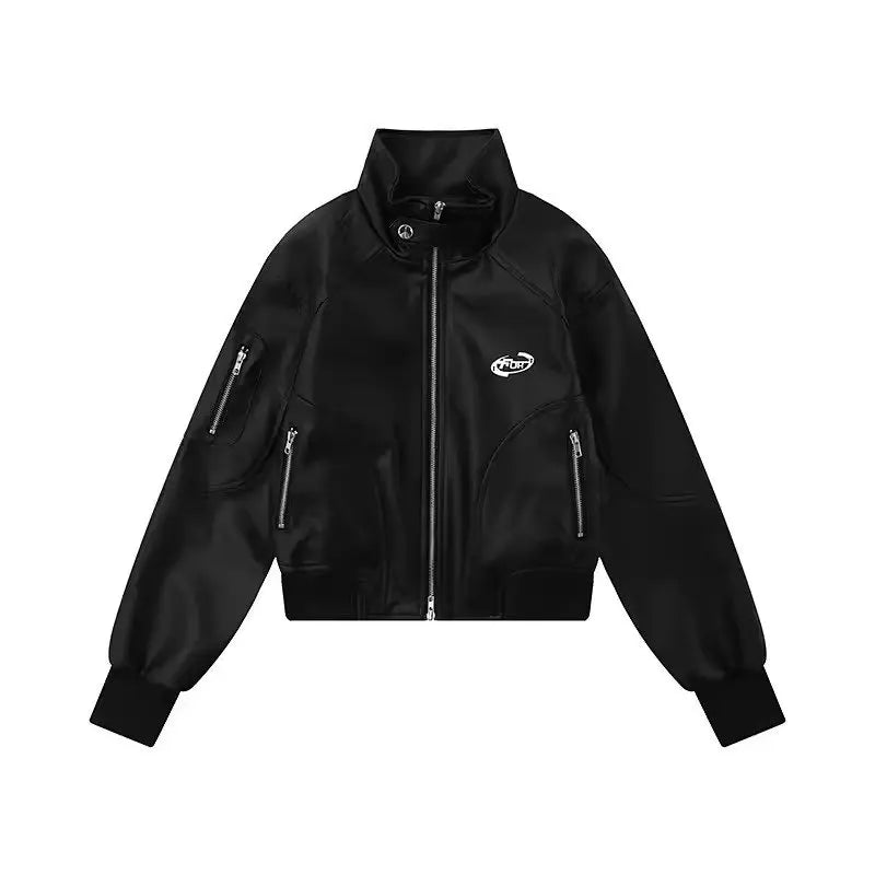 punk leather jacket mens spring standing collar trendy high street coats y2k streetwear hip hop motorcycle outwear 2024 new unique default style 2257