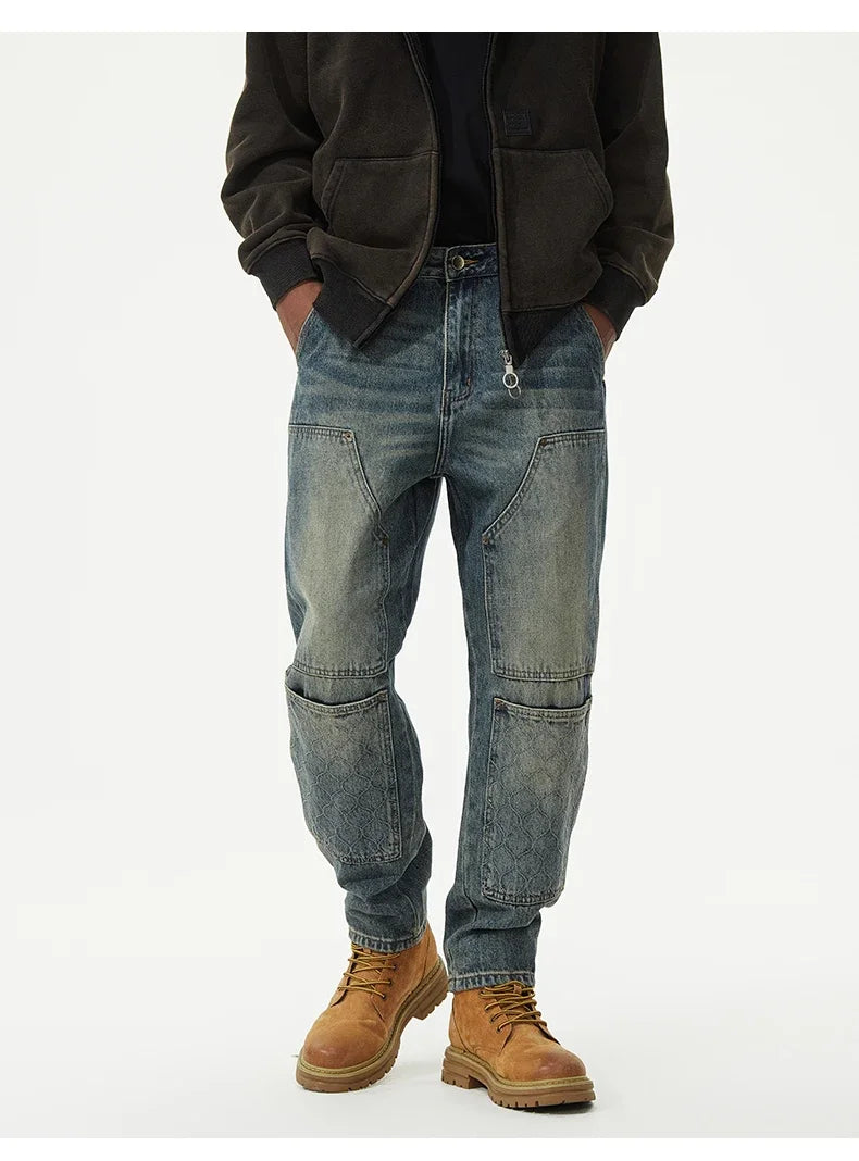 men streetwear fashion loose casual plus size denim harem jeans pant cityboy retro splice pocket cargo jeans trousers 40 38 unique cargo style 3062