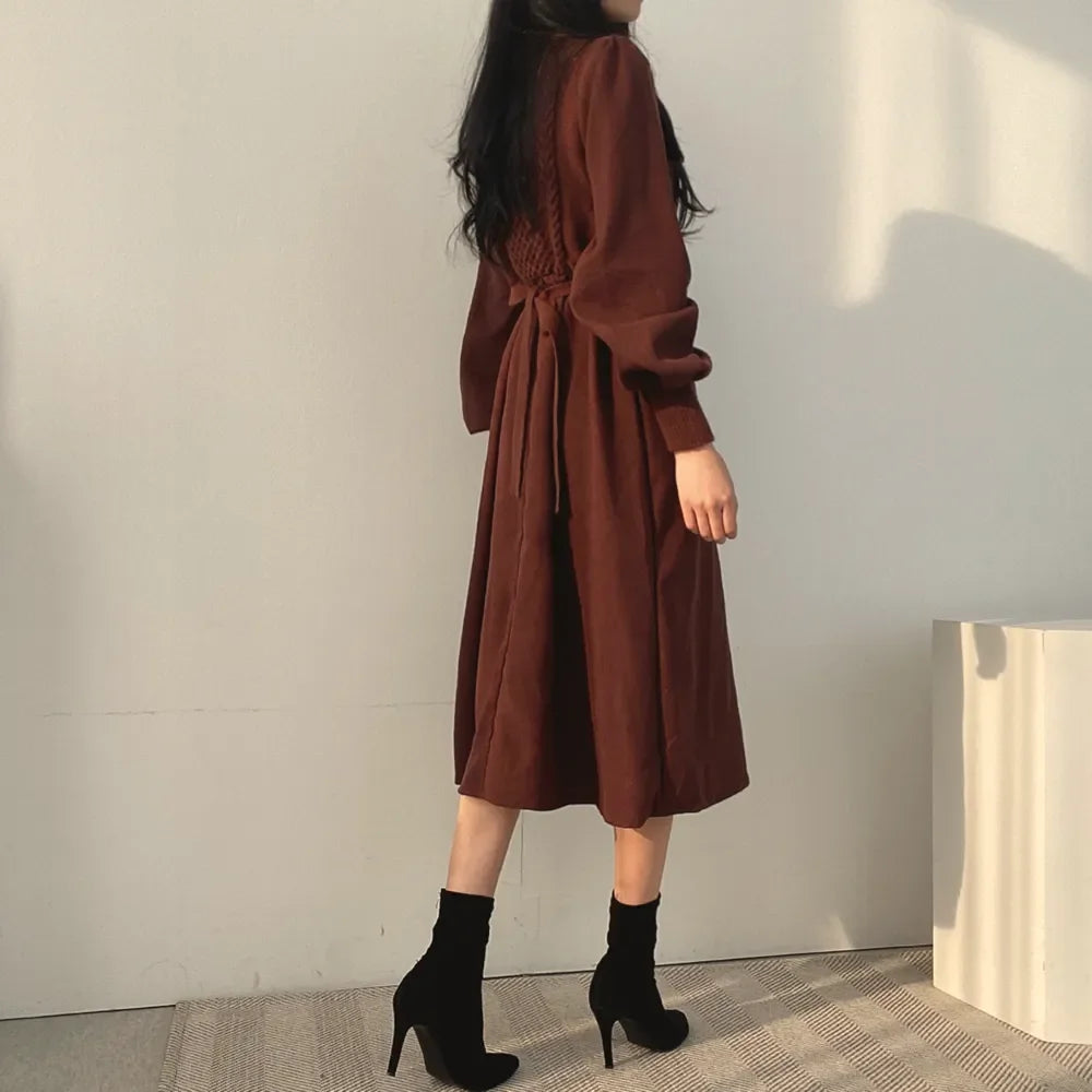 Winter Dress Long Elegant Splicing Stripes Y2k Knitted Dress Women Koean Fashion Long Sleeve Dresses Female Club Party Vestidos Street King Limited