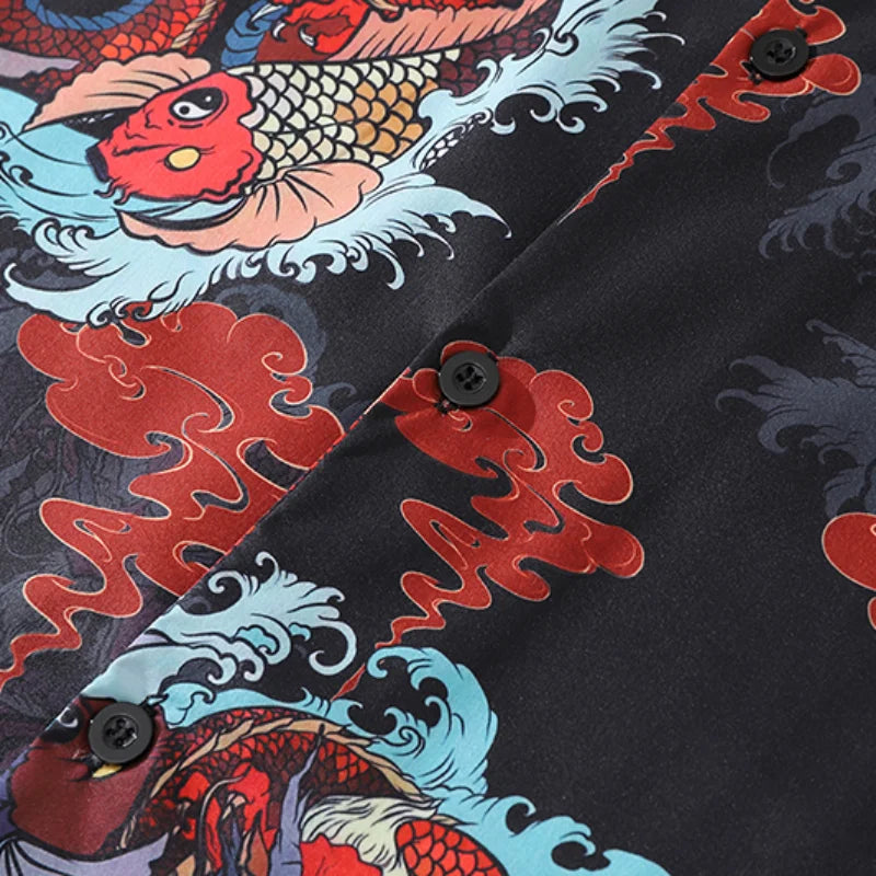 Streetwear Dragon Print Hawaiian Shirt Mens Hip Hop Harajuku Streetwear Button Up Dragon Print Hawaiian Shirt Mens Hip Hop Harajuku Streetwear Button Up Beach Shirt Chinese Style Short Sleeve Casual Tops Shirt Fashion Sweater Jacket With Graphic Design For Men