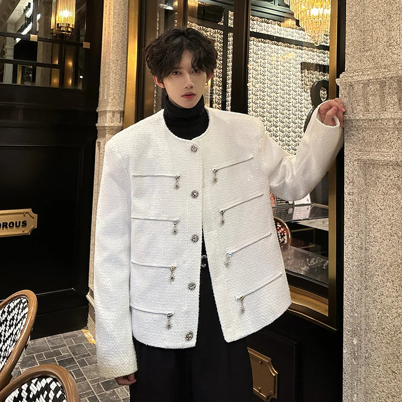 multi zipper sequin woolen jacket men french retro fashionable casual christmas jacket spring autumn coat stage show clothing urban fashion pants