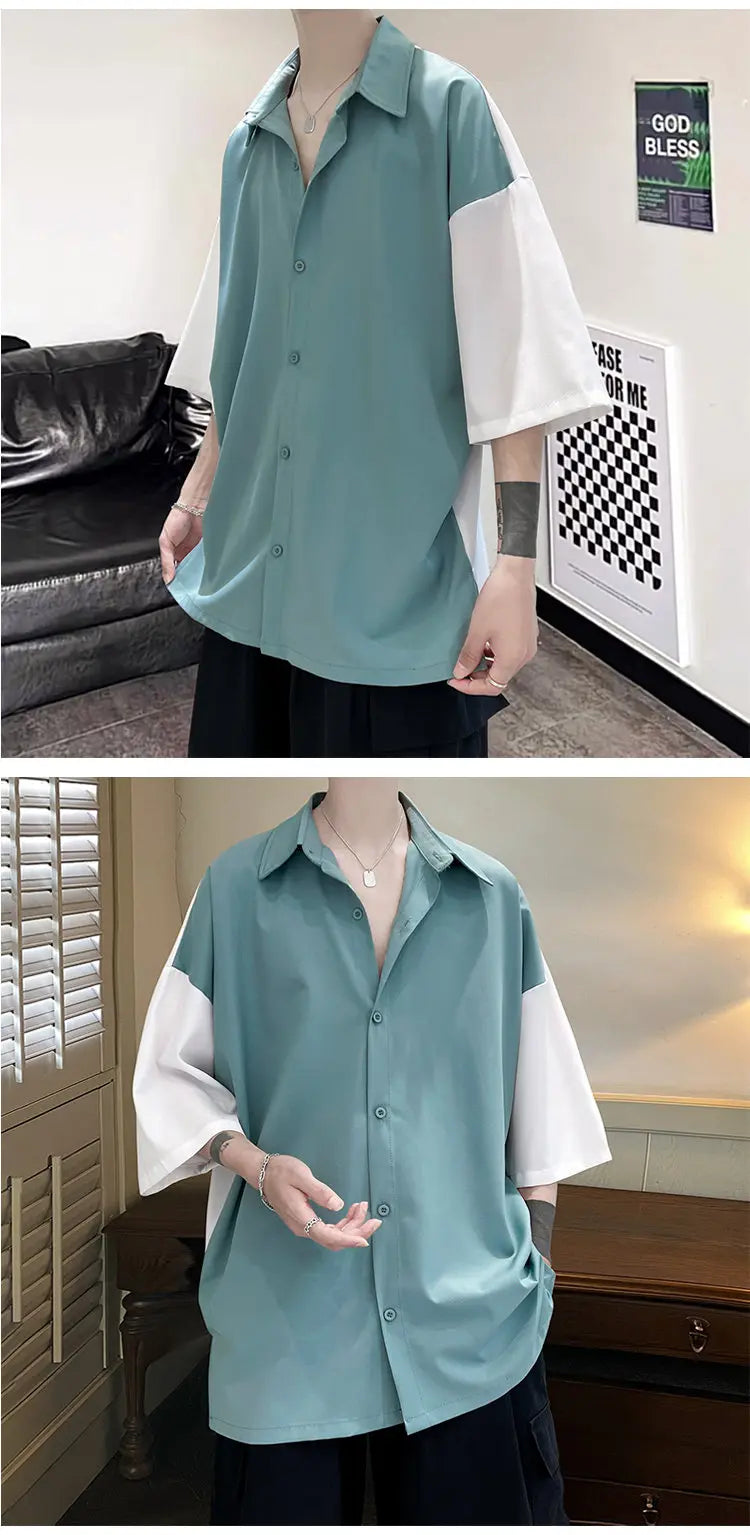 Summer Short Sleeve Shirt Men Fashion Oversized Ice Silk Shirt Men Streetwear Loose Dress Shirts Mens Hawaiian Shirt M-3XL Street King Limited