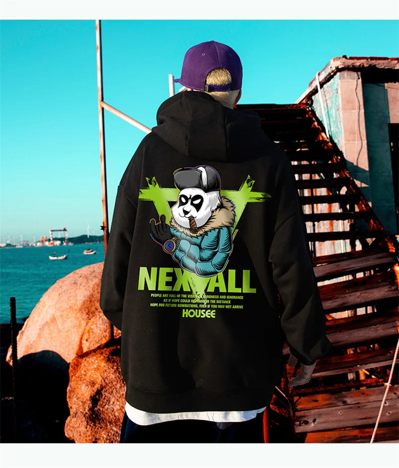 Autumn Punk Panda Printed Hoodie For Men New in Harajuku Fashion Fleece Hooded Sweatshirts Y2K Streetwear Oversized Clothing Street King Limited