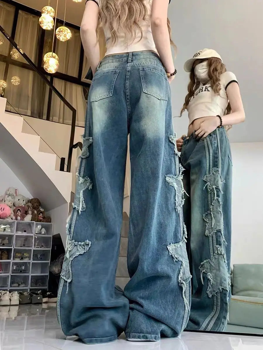 american retro high street straight leg jeans for men and women 2024 spring and autumn trend loose straight leg casual pants y2k vintage washed jeans