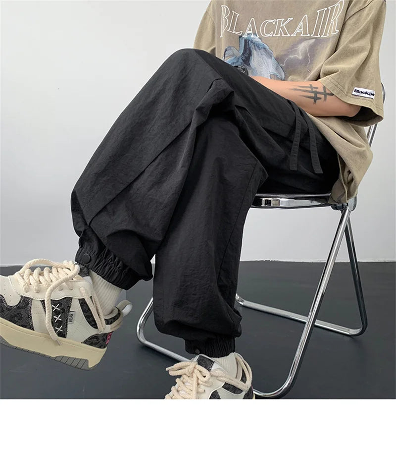 summer mens solid color breathable trousers male casual elastic waist fitness joggers sweatpants autumn baggy straight pants unique joggers style 3532