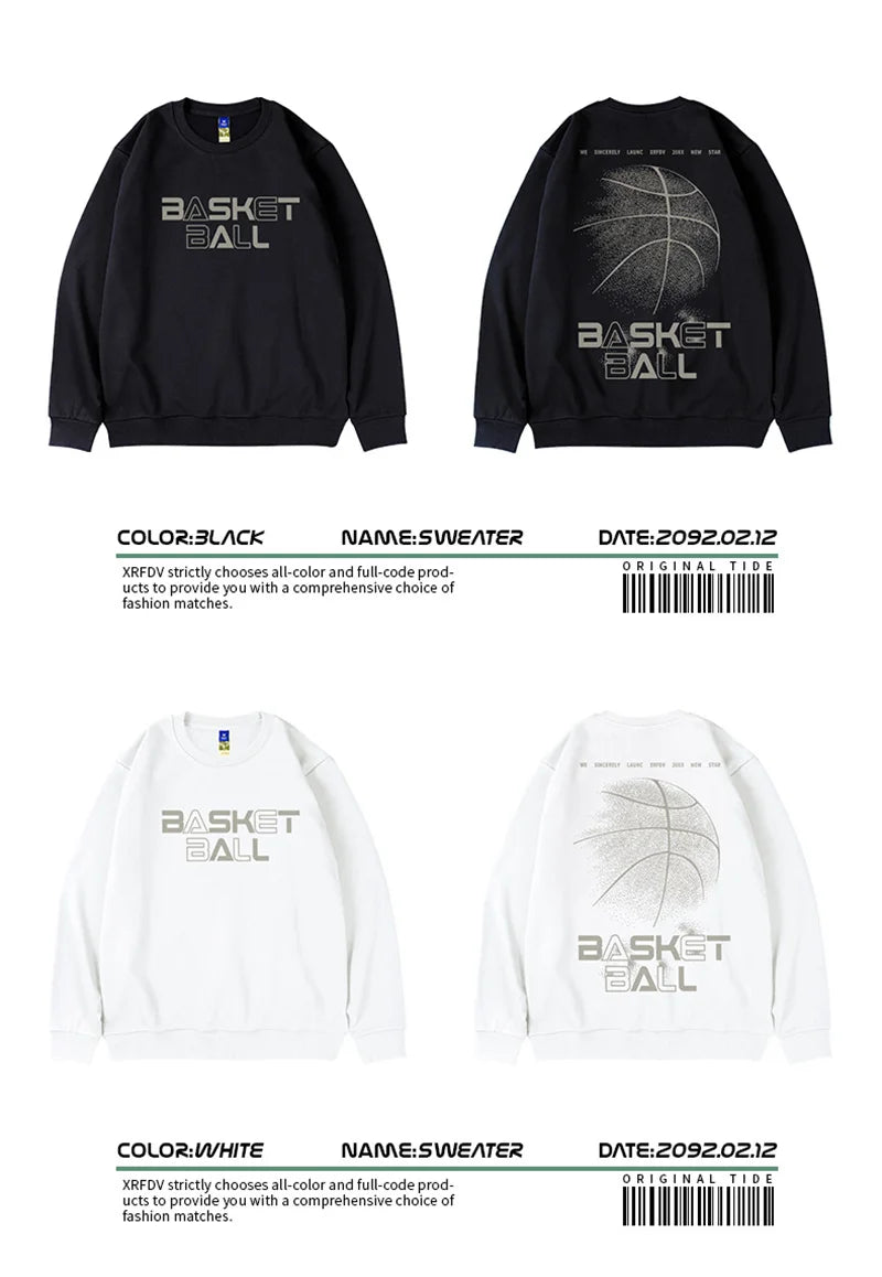 Funny Cartoon Basketball Graphic Pullovers Fleece Sweatshirts Hombre Letter Printed Crewneck Hoodie Y2K Streetwear Clothing Street King Limited