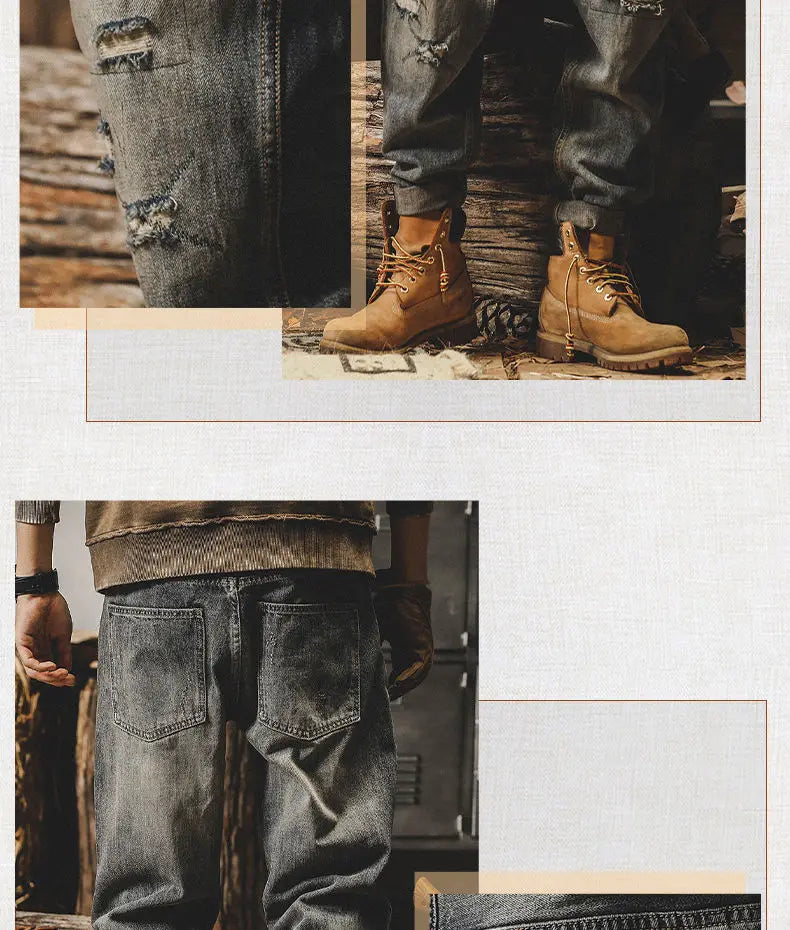 american high street personalized hip hop washed straight leg jeans for men and women loose and handsome trendy casual pants y2k unique jeans style 676