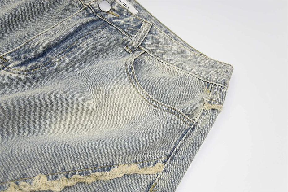 vintage ripped patchwork baggy jeans mens streetwear hip hop loose blue jeans trousers y2k distressed straight denim pants man unique jeans style 4221