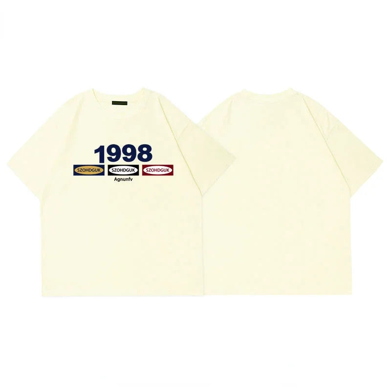 Summer Korean Street Creative Ins Letter Printed Short sleeved T shirt Men Trendy Y2K Loose Personality Casual Round Neck Y2K Street King Limited