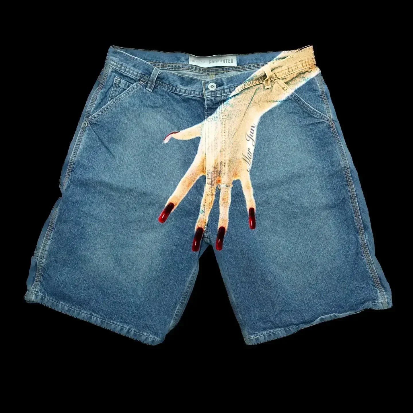 harajuku y2k short baggy jeans palm print graphic pants men fashionstyle denim streetwear gothic sweatpants shorts men clothing unique joggers style 4281