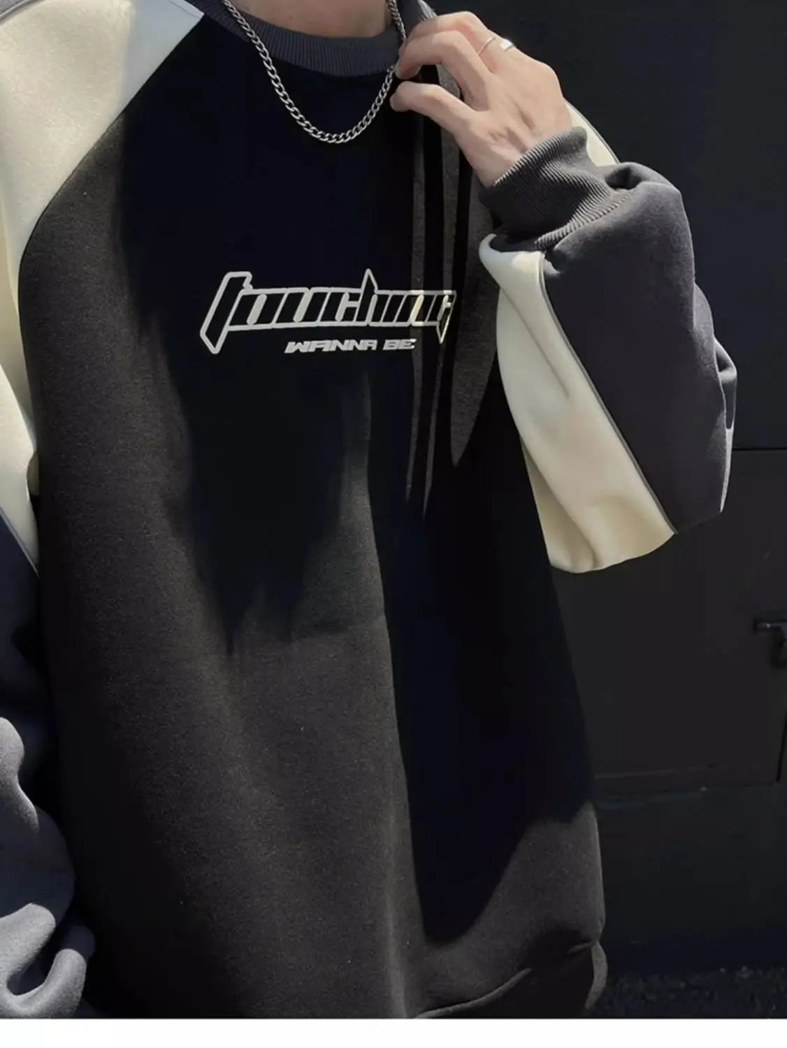 Trendy Personality Korean Motorcycle Style Round Neck Sweatshirt Men 2024 Spring Autumn Niche Contrasting Color Pullover Hot Top Street King Limited