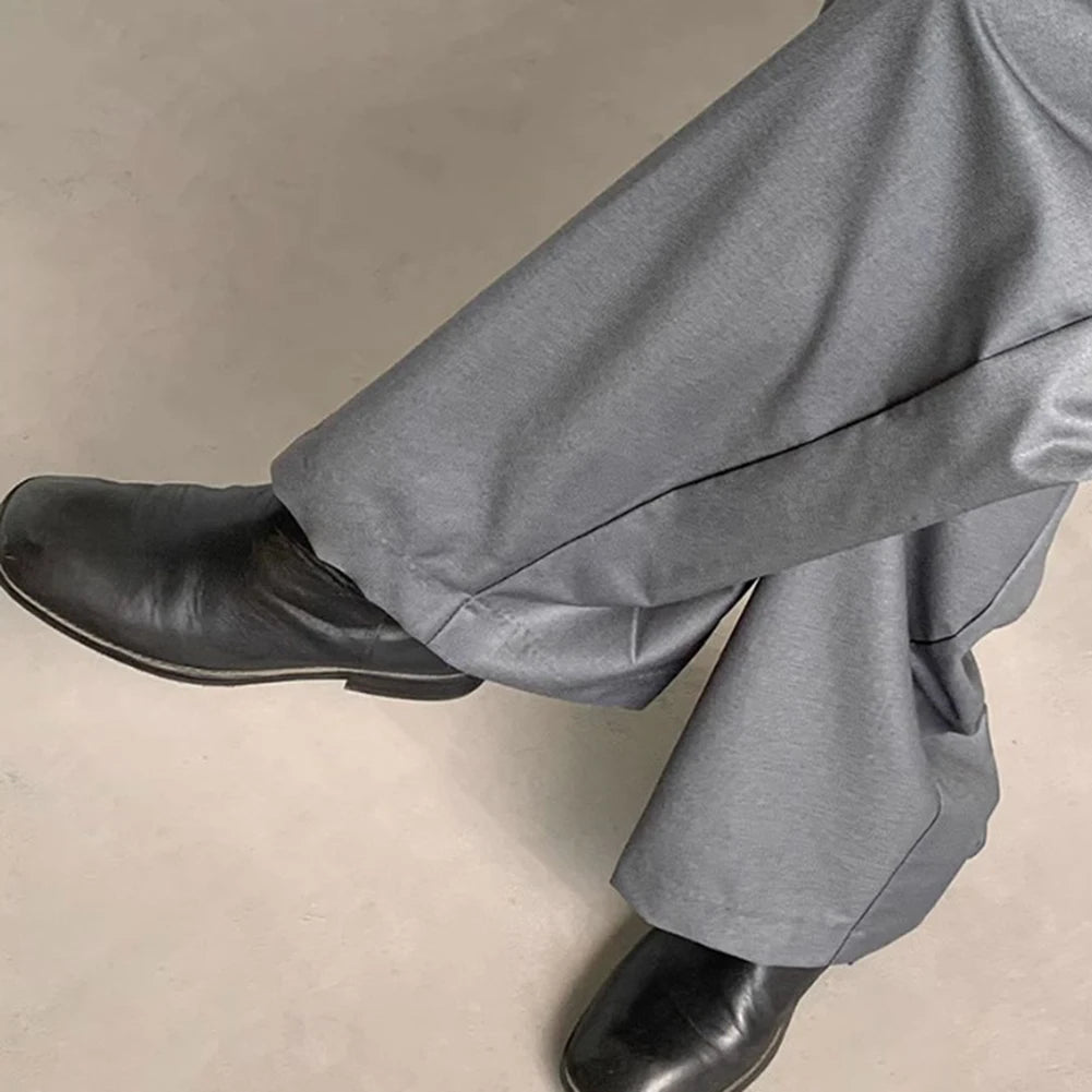 mens straight tube ice silk pants casual slacks youth thin wide leg pants business summer pants soft vintage trousers unique default style 975