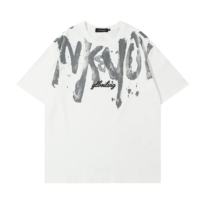 2024 New American Letter Print T-shirt Men's Summer Short Sleeve Cotton Oversize Tee Shirts Hip Hop Fashion Y2K Breathable Tops Street King Limited