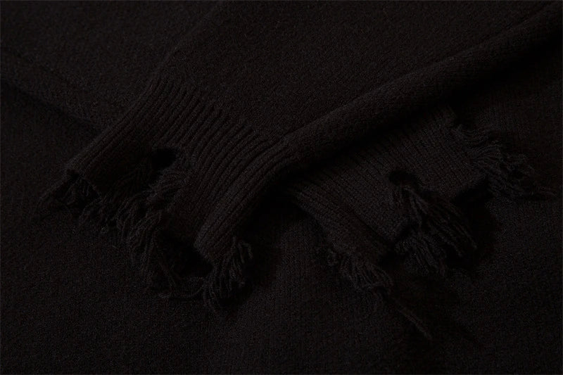 Half High Collar Goth Women Men Sweaters Oversized Long Sleeve Knitted Pullovers Y2k Men Ripped Sweater Harajuku Streetwear Tops Street King Limited