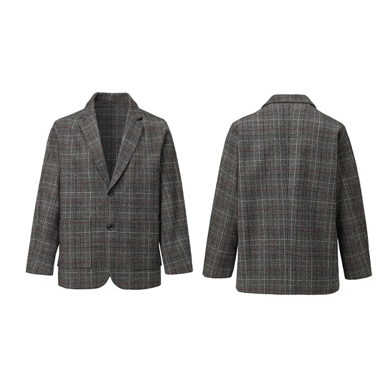 men autumn winter retro casual plus size thick plaid blazer jacket commuter man business streetwear fashion suit coat outerwear minimalist street pants