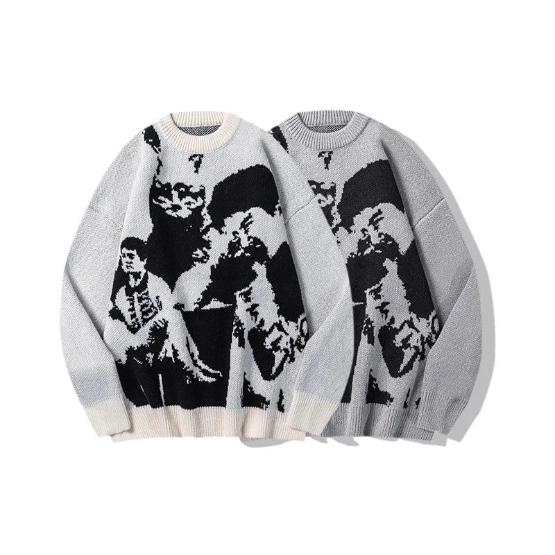 Hip Hop Punk Knitted Oversized Sweater Mens Autumn Winter O-neck Long Sleeve Pullover Streetwear Unisex Loose Sweaters Clothing Street King Limited