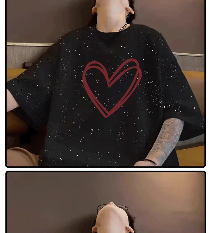 Summer cotton loose round neck starry sky short sleeved men and women American street trend personalized printed T-shirt top Street King Limited