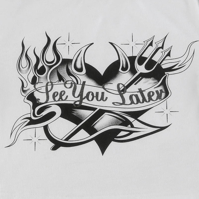 Streetwear Personality Trend Love Graphics Gothic Y2K White Baby Crop Tops American Fashion Harajuku Vintage Chic Women T-shirt Street King Limited