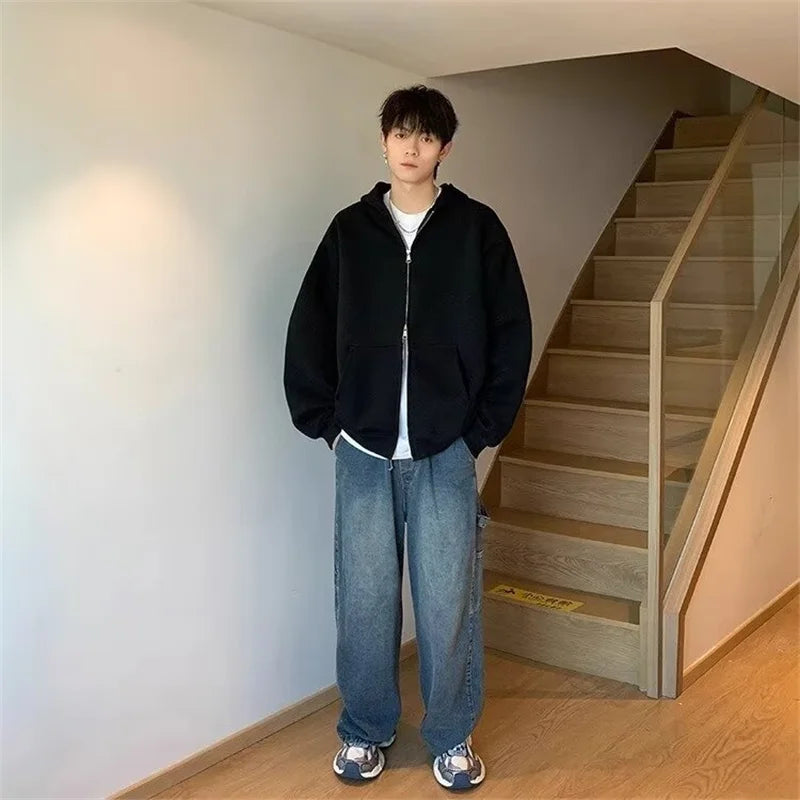 winter mens fleece zipper hooded sweatshirts 2025 new classic solid color oversized hoodies y2k streetwear outerwear tracksuit unique default style 33
