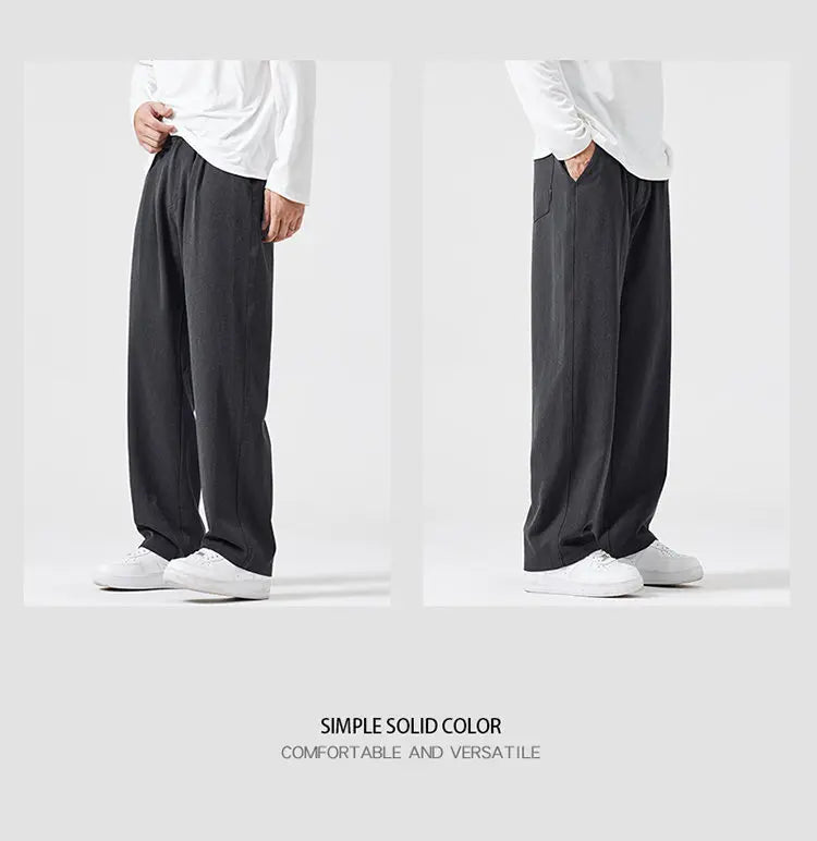 mens trend streetwear fashion loose casual plus size straight wide leg suit pant office man commute work pants trousers unique default style 2083
