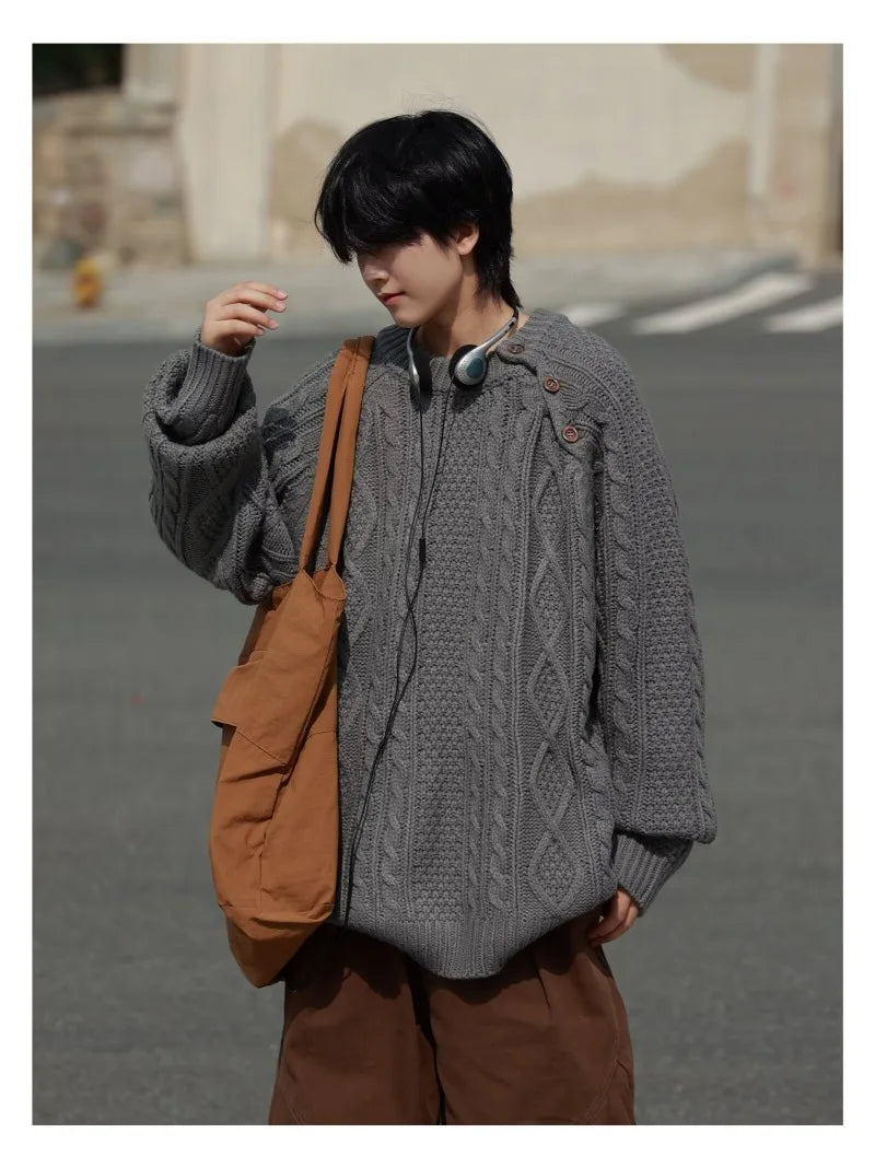 Thicken Japanese Retro Sweater Mens 2024 New College Couples Casual Warm Round Neck Pullover Red Simplicity Knitted Jacket Street King Limited