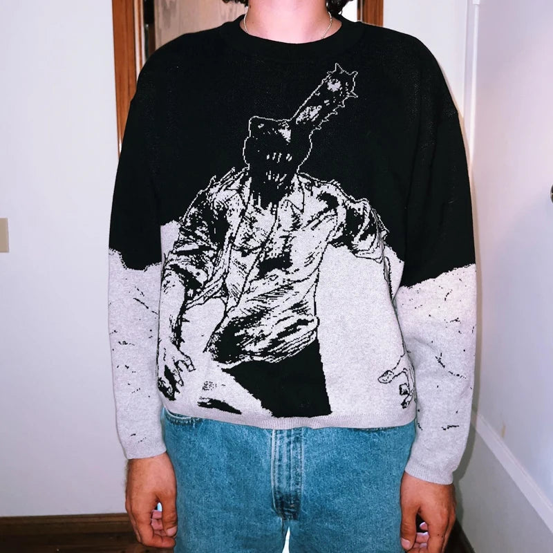 American Men's Hip Hop Streetwear Harajuku y2k Oversized Sweater Vintage Anime Knitted Cotton gothic Sweaters Pullover Unisex Street King Limited