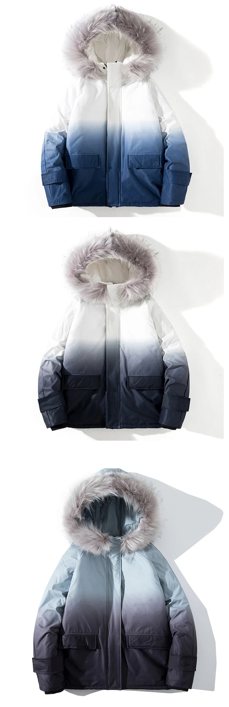 rainbowtouches winter warm gradient parkas men women streetwear thick jackets coat fashion harajuku hoody fur collar coats unique default style 4386