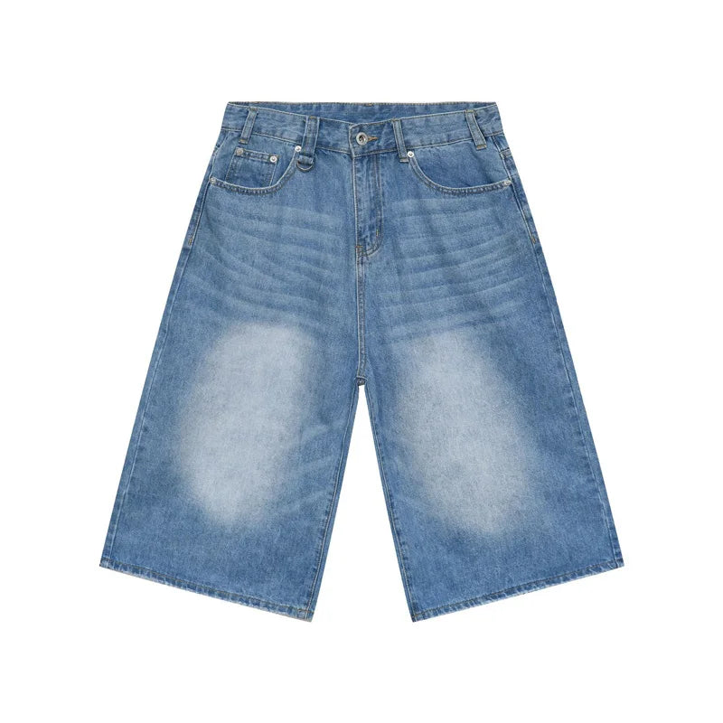 men summer streetwear fashion loose casual wide leg denim calf length jeans pants male vintage jeans baggy hosen pants unique jeans style 1495