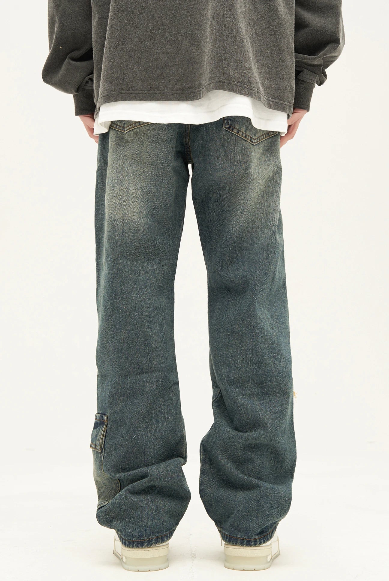 retro washed denim jeans destroyed ripped loose mens biker jeans side pocket fashion streetwear hip hop straight pants joggers unique joggers style 1202