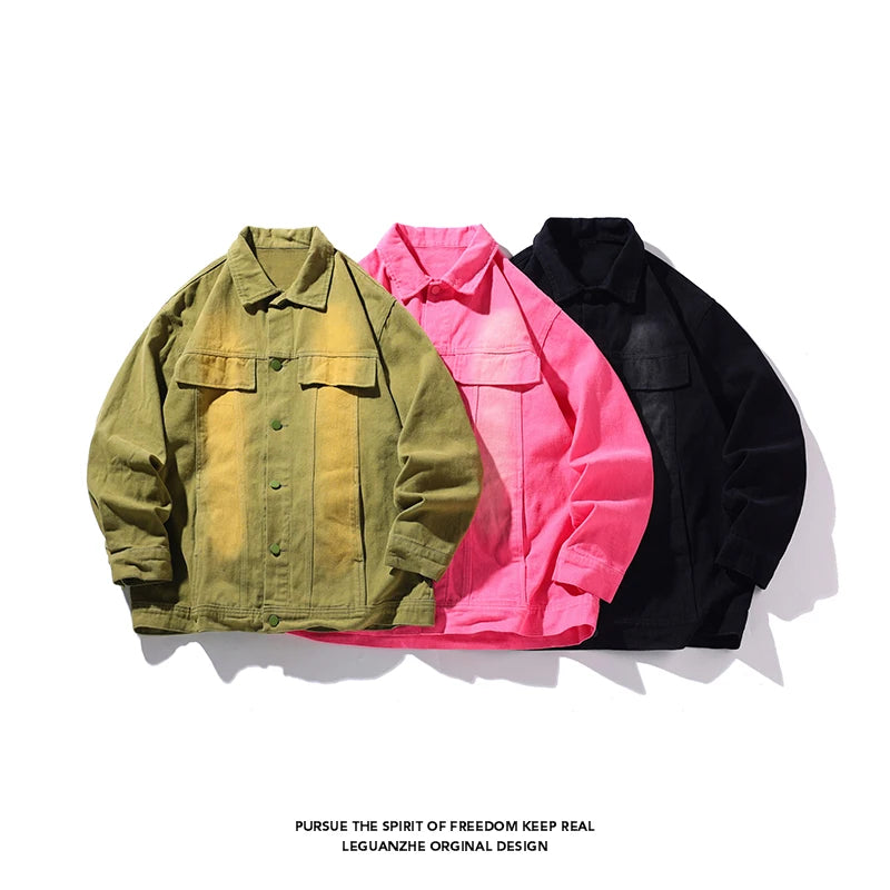 vintage high street washed denim jacket fashion streetwear luxury brand unisex jean coats loose casual male jackets stacked flare jeans