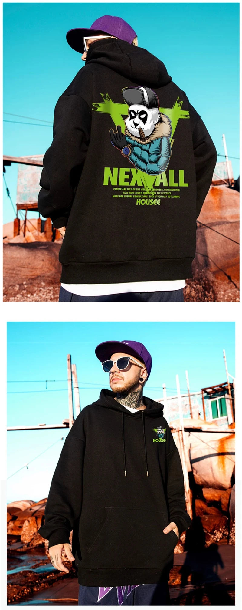 Autumn Punk Panda Printed Hoodie For Men New in Harajuku Fashion Fleece Hooded Sweatshirts Y2K Streetwear Oversized Clothing Street King Limited