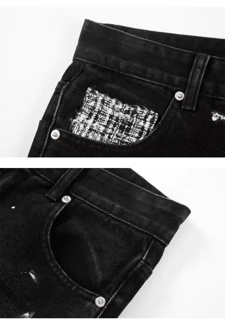 ripped holes patchwork denim jeans mens high street zipper straight jeans hip hop streetwear casual loose joggers jeans pants unique joggers style 1621