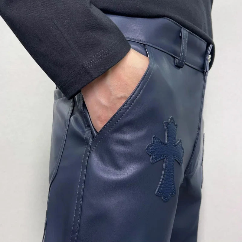 pu leather pants men streetwear fashion hip hop punk gothic vibe casual faux leather pant man boyfriend motorcycle trousers unique default style 2918