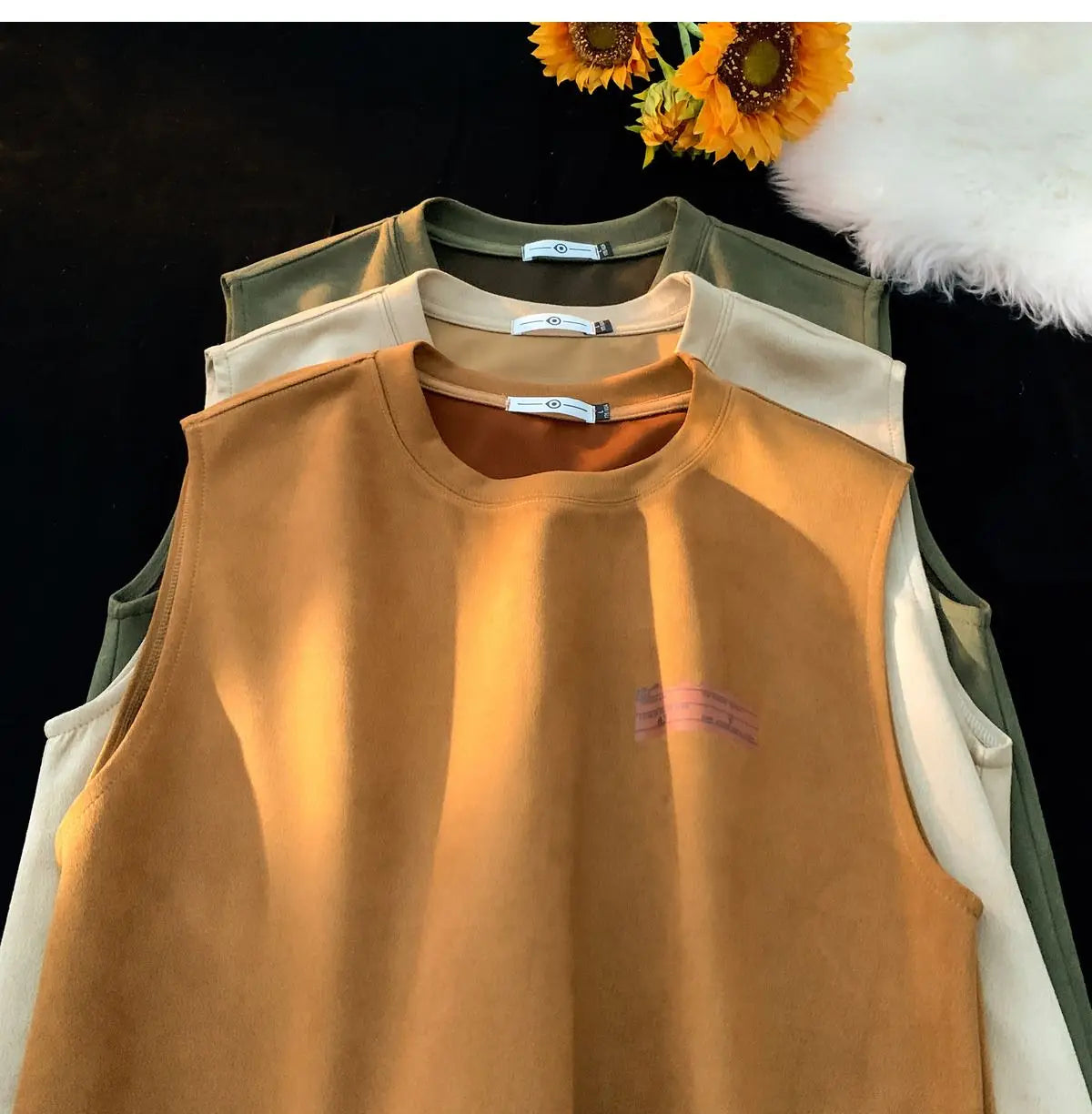 American sleeveless t-shirt vest men's trendy summer outer wear heavy suede ins loose waistcoat top men clothing mens t shirts Street King Limited