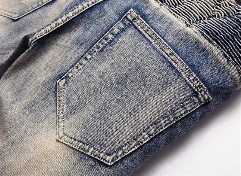 distressed washed pleated denim jean pants new fashion biker jeans streetwear casual slim pants jogger y2k mens skinny joggers unique joggers style 3144