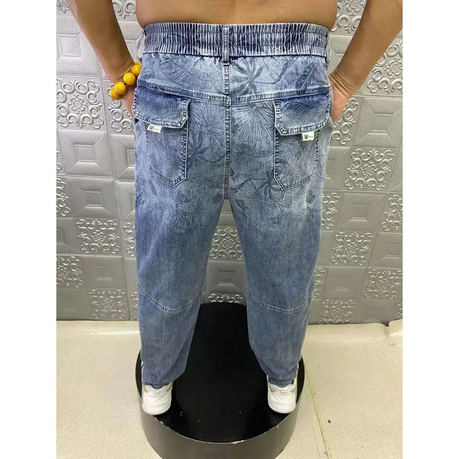 Summer Thin Loose Wide-leg Men Jeans Soft Lyocell Elastic Fashion Casual Straight Drawstring Denim Trousers Black Blue Gray Street King Limited