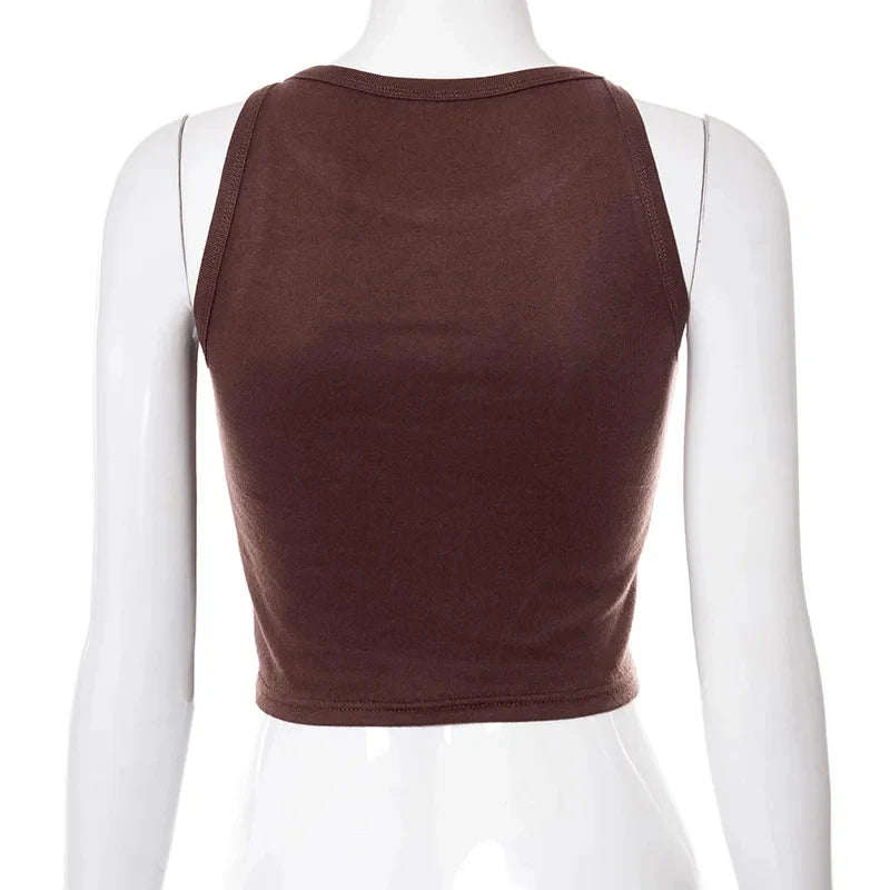 Top women Y2K Aesthetics Butterfly Print Brown Crop Tops Indie Streetwear O-neck Sleeveless Tank Tops 90s Fashion Summer Vests Street King Limited