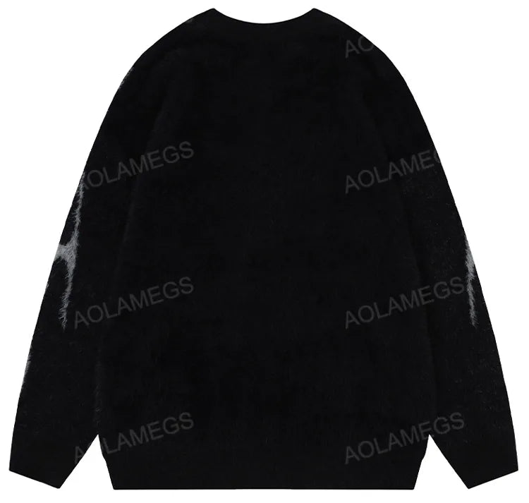 Men Sweater Harajuku High Street Winter Warm Knitted Coat Oversized Thorn Pattern Top Loose Gothic Punk Pullover Street King Limited