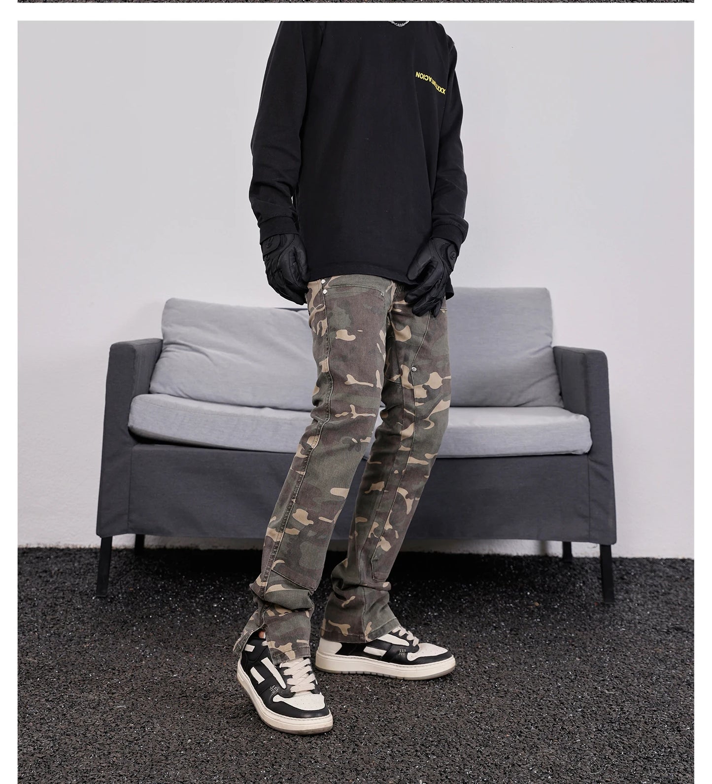 mens hip hop streetwear denim pants fashion camouflage pants 2023 harajuku cotton zipper joggers slim fit jeans trousers pants unique joggers style 1711